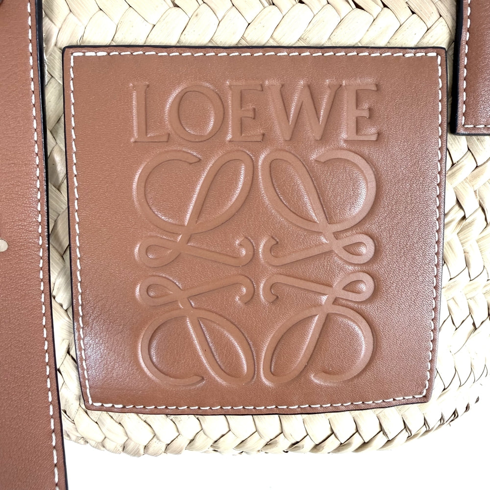 LOEWE ロエベ ハンドバッグ アナグラム バスケットバッグ スモール かごバッグ ラフィア レザー ベージュ ブラウン 茶 シルバー金具 レディース【中古品】