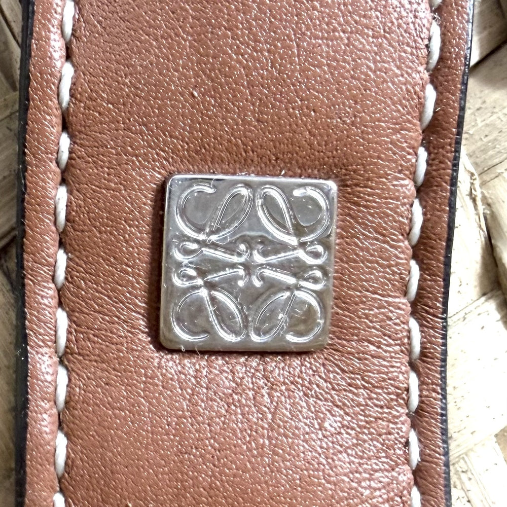 LOEWE ロエベ ハンドバッグ アナグラム バスケットバッグ スモール かごバッグ ラフィア レザー ベージュ ブラウン 茶 シルバー金具 レディース【中古品】