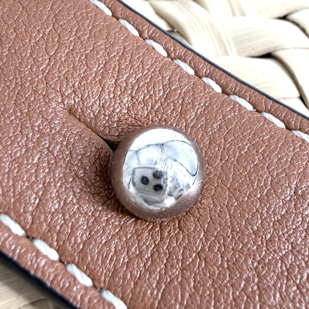 LOEWE ロエベ ハンドバッグ アナグラム バスケットバッグ スモール かごバッグ ラフィア レザー ベージュ ブラウン 茶 シルバー金具 レディース【中古品】