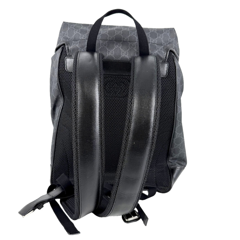 GUCCI グッチ リュック インターロッキングG ミディアムバックパック 696013 GGスプリームキャンバス レザー グレー ブラック 黒 シルバー金具 メンズ【中古品】