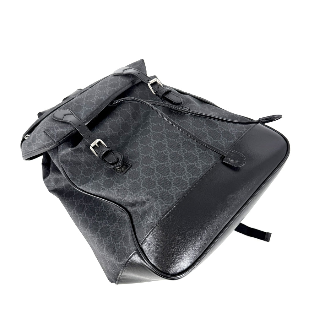 GUCCI グッチ リュック インターロッキングG ミディアムバックパック 696013 GGスプリームキャンバス レザー グレー ブラック 黒 シルバー金具 メンズ【中古品】