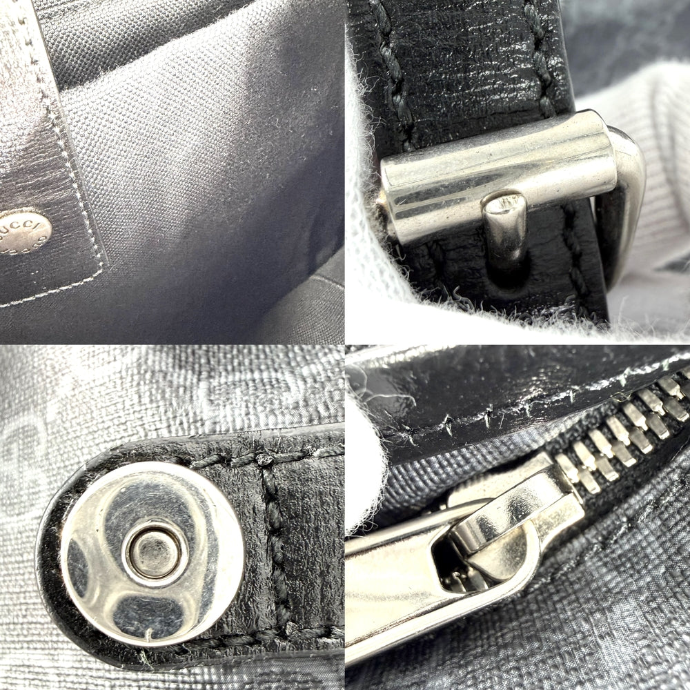 GUCCI グッチ リュック インターロッキングG ミディアムバックパック 696013 GGスプリームキャンバス レザー グレー ブラック 黒 シルバー金具 メンズ【中古品】