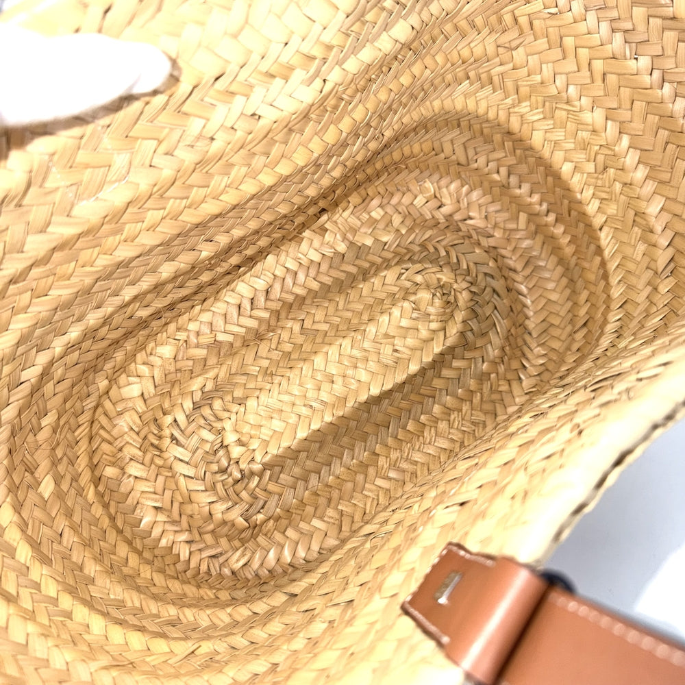LOEWE ロエベ トートバッグ アナグラム バスケットバッグミディアム かごバッグ ハンドバッグ ラフィア レザー ベージュ ブラウン 茶 シルバー金具 レディース【中古品】