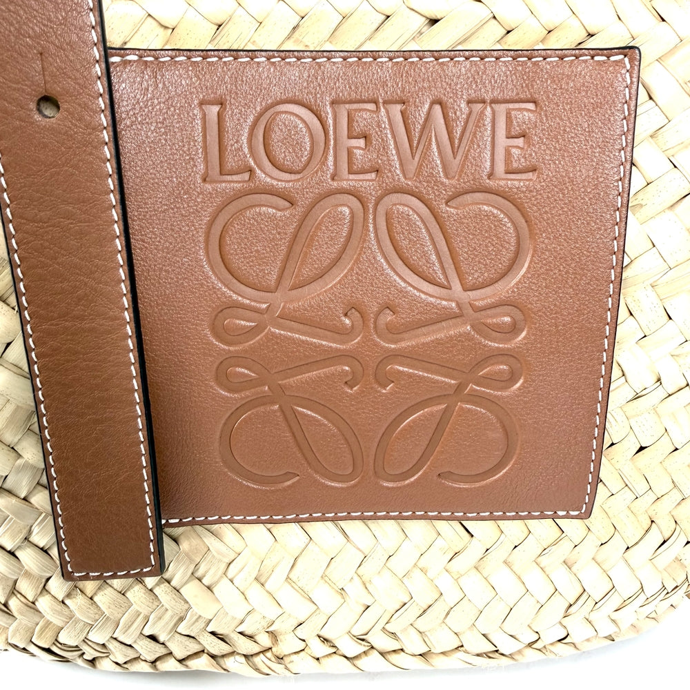 LOEWE ロエベ トートバッグ アナグラム バスケットバッグミディアム かごバッグ ハンドバッグ ラフィア レザー ベージュ ブラウン 茶 シルバー金具 レディース【中古品】
