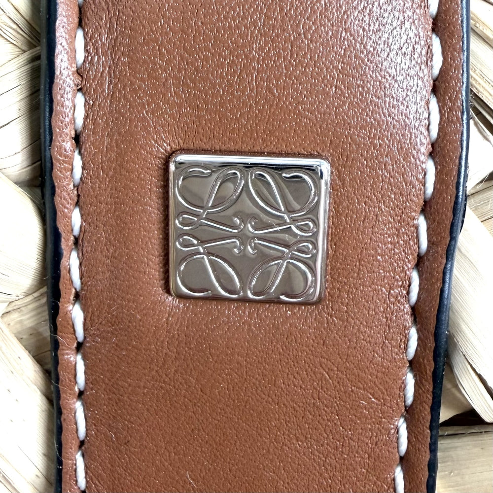 LOEWE ロエベ トートバッグ アナグラム バスケットバッグミディアム かごバッグ ハンドバッグ ラフィア レザー ベージュ ブラウン 茶 シルバー金具 レディース【中古品】