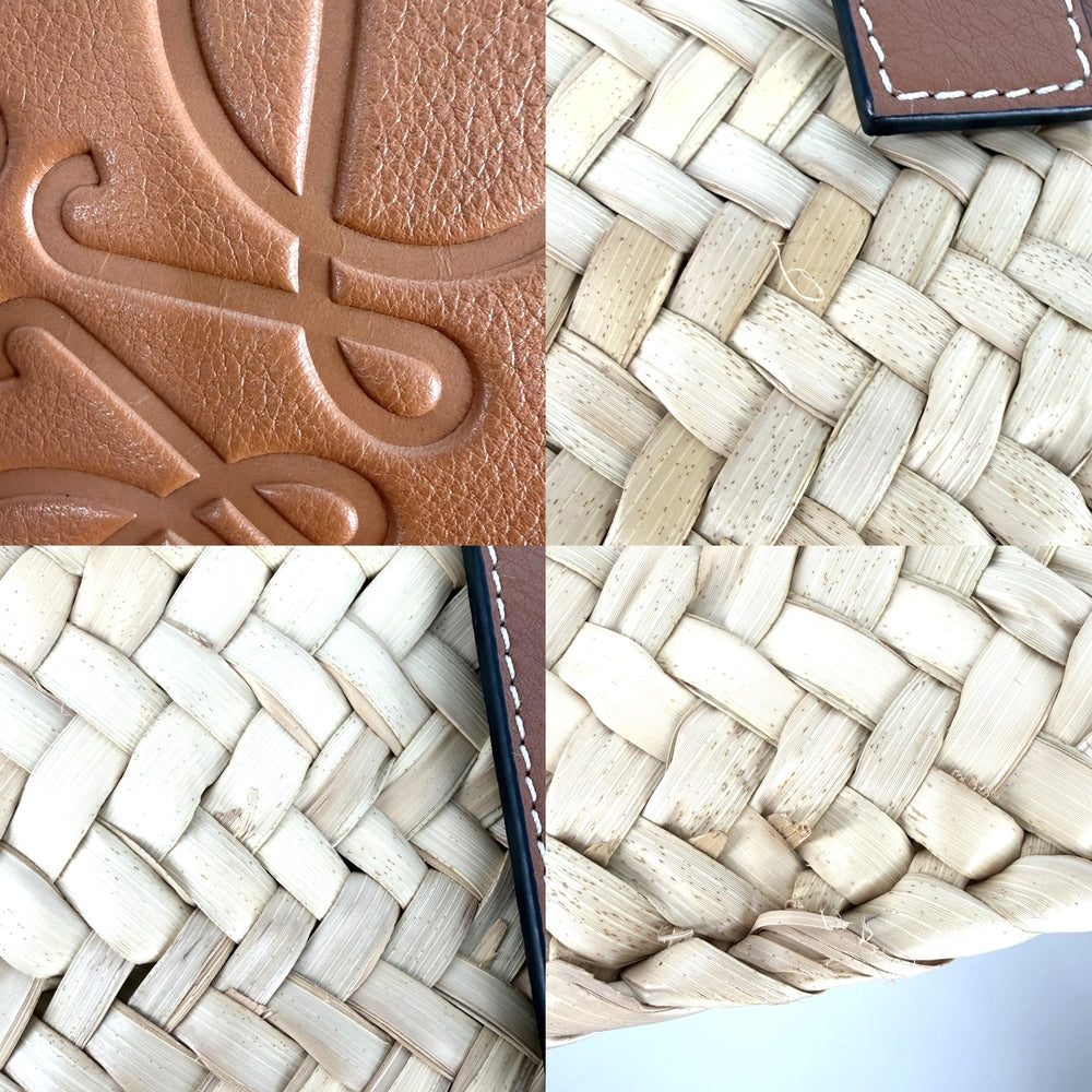 LOEWE ロエベ トートバッグ アナグラム バスケットバッグミディアム かごバッグ ハンドバッグ ラフィア レザー ベージュ ブラウン 茶 シルバー金具 レディース【中古品】