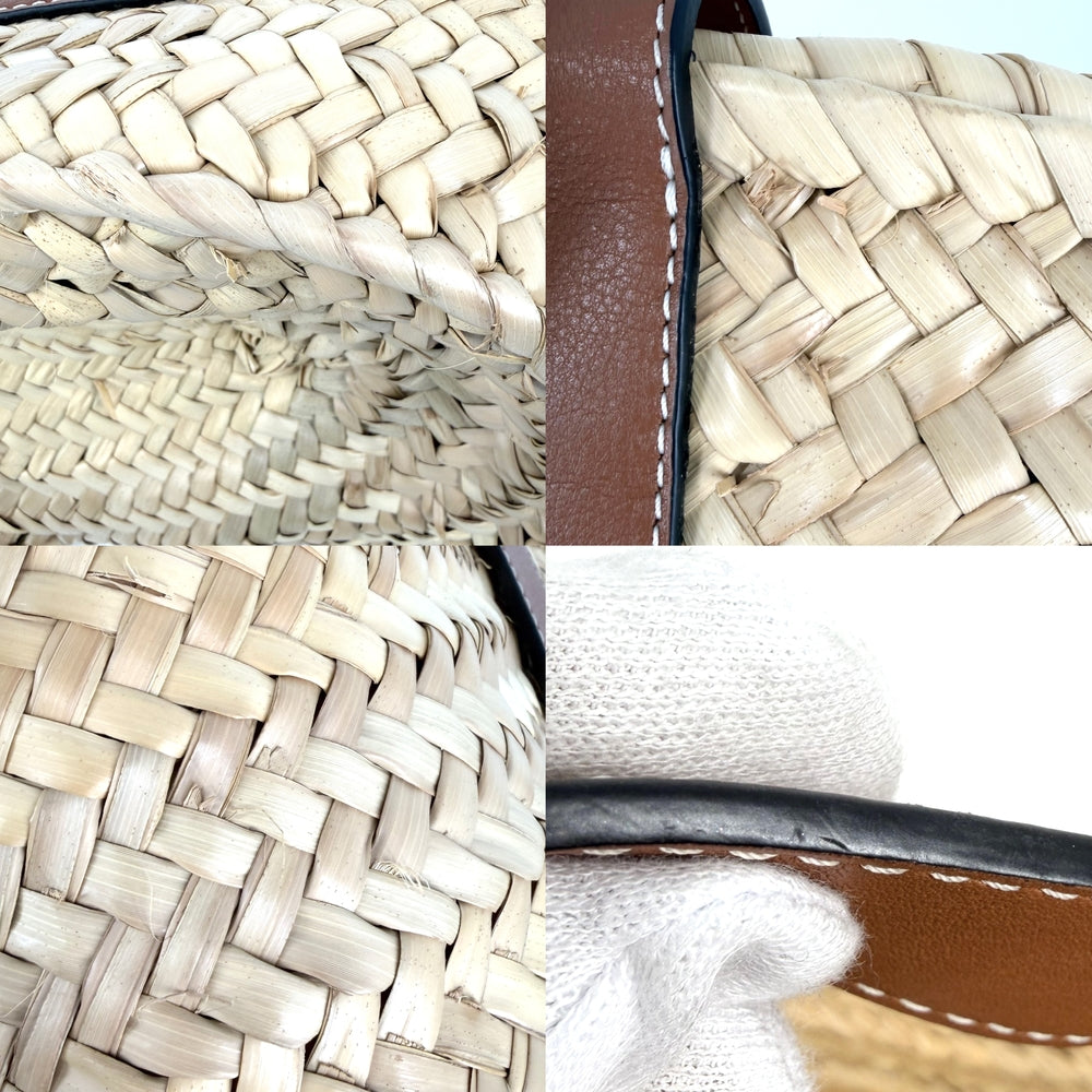 LOEWE ロエベ トートバッグ アナグラム バスケットバッグミディアム かごバッグ ハンドバッグ ラフィア レザー ベージュ ブラウン 茶 シルバー金具 レディース【中古品】
