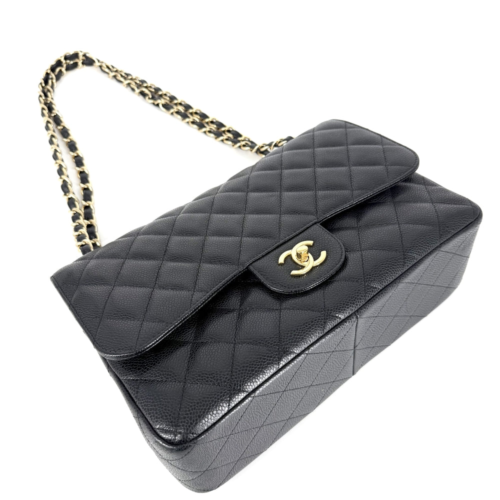 CHANEL シャネル ショルダーバッグ マトラッセ30 デカマトラッセ ダブルチェーン ダブルフラップ ココマーク ターンロック キャビアスキン ブラック 黒 ゴールド金具 レディース【中古品】