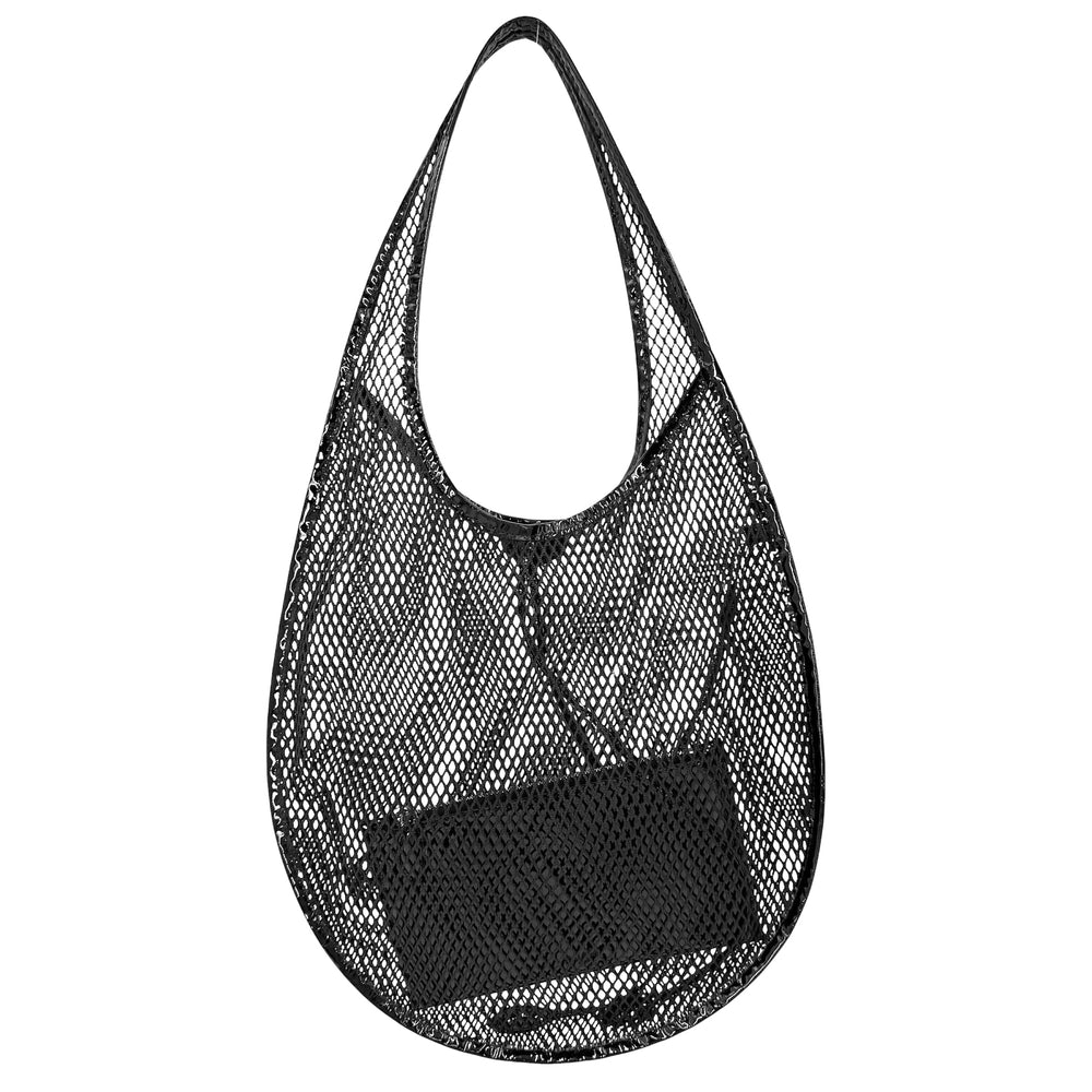 トートバッグ ALAIA アライア ワンピース ミディアム メッシュ エナメル ブラック 黒 シルバー金具 レディース【中古品】