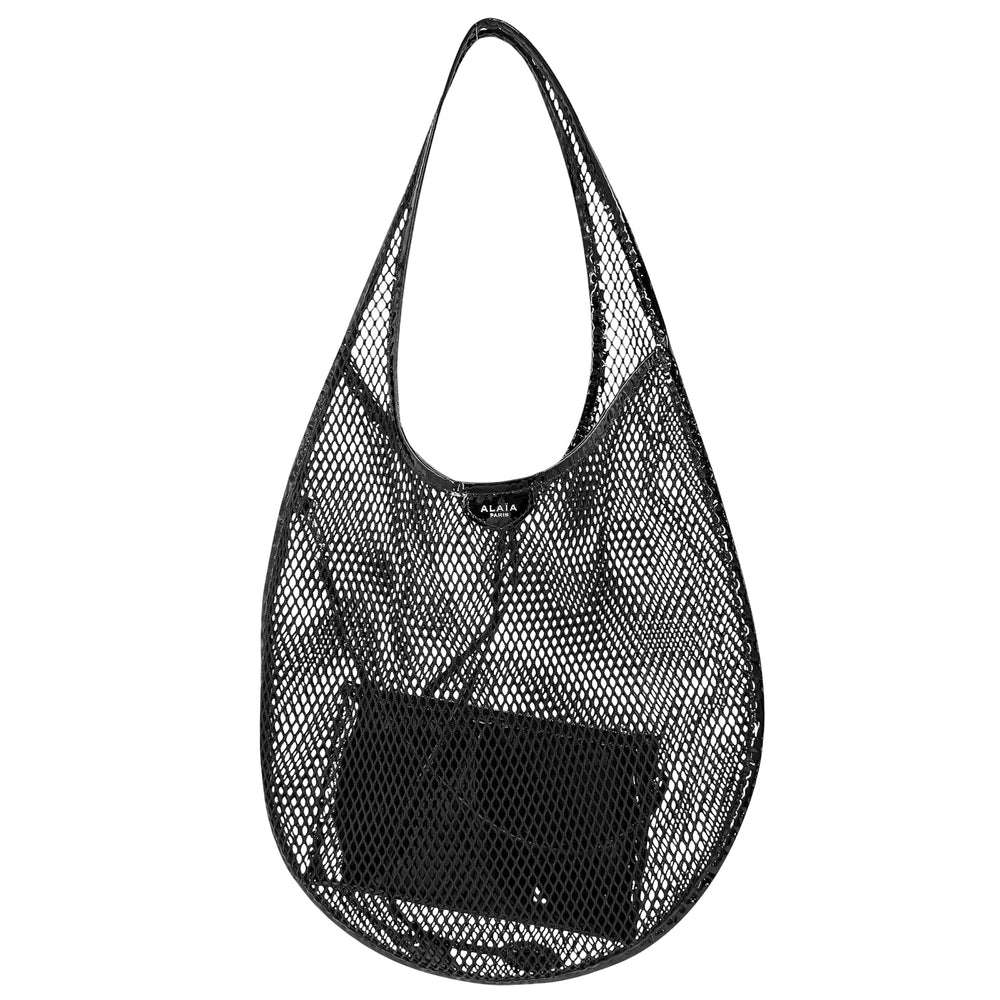 トートバッグ ALAIA アライア ワンピース ミディアム メッシュ エナメル ブラック 黒 シルバー金具 レディース【中古品】