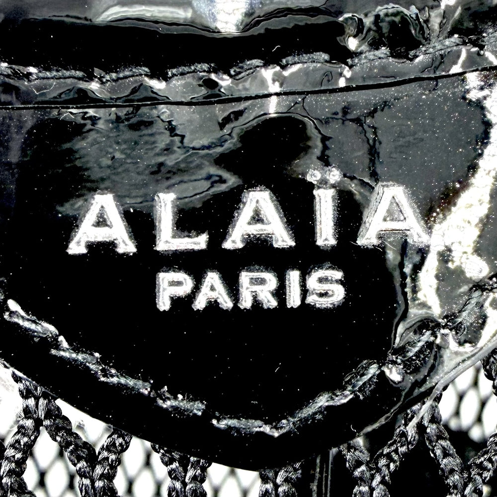 トートバッグ ALAIA アライア ワンピース ミディアム メッシュ エナメル ブラック 黒 シルバー金具 レディース【中古品】