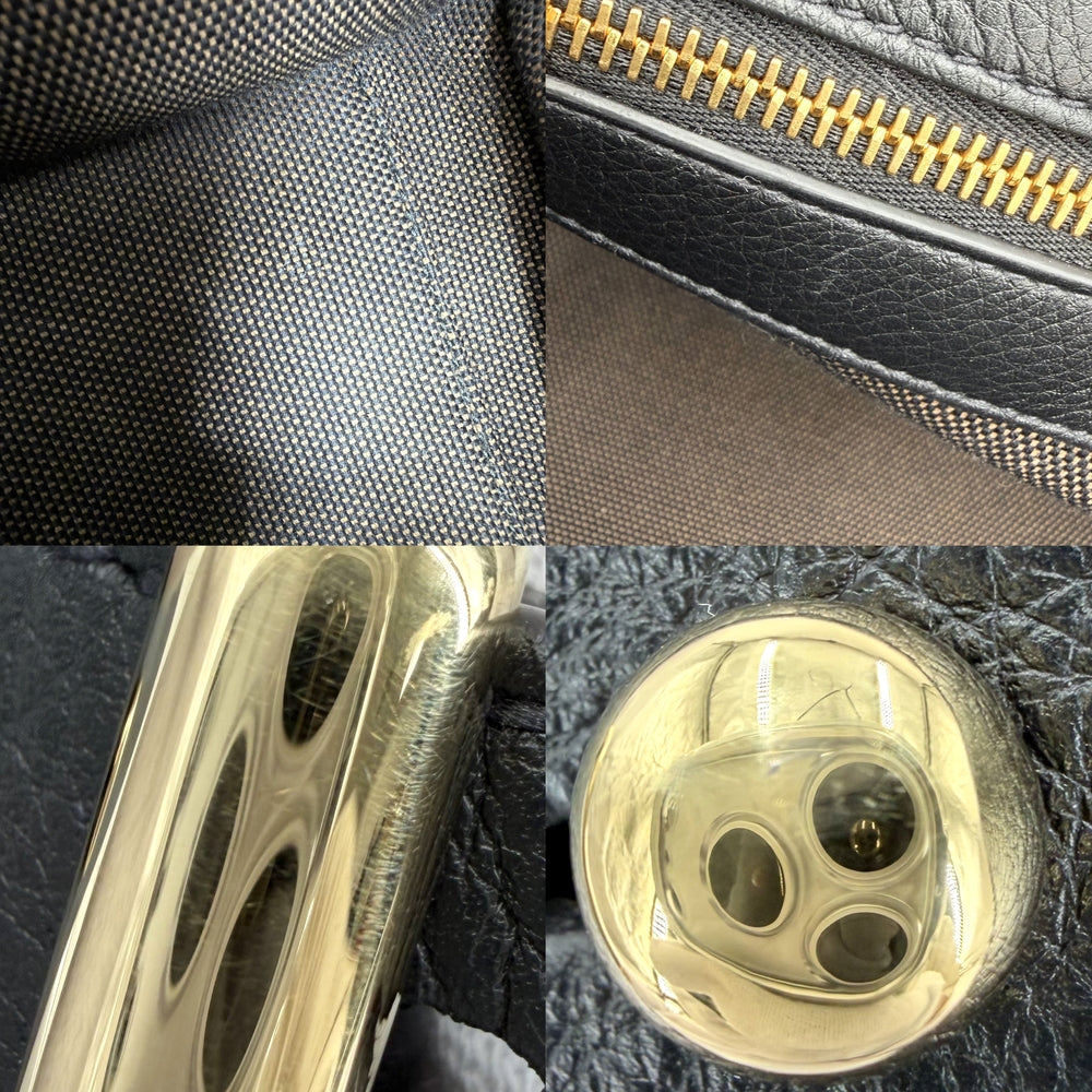 PRADA プラダ ハンドバッグ SOFT GLAIN ミディアム トートバッグ 1BG538 レザー ブラック 黒 シルバー金具 レディース【中古品】