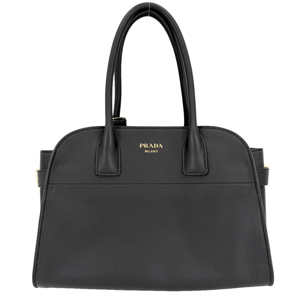PRADA プラダ ハンドバッグ SOFT GLAIN ミディアム トートバッグ 1BG538 レザー ブラック 黒 シルバー金具 レディース【中古品】