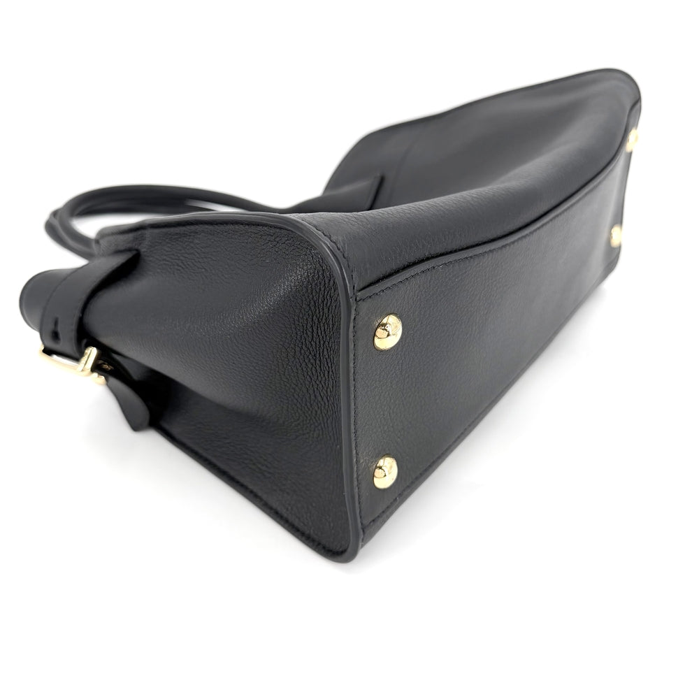 PRADA プラダ ハンドバッグ SOFT GLAIN ミディアム トートバッグ 1BG538 レザー ブラック 黒 シルバー金具 レディース【中古品】