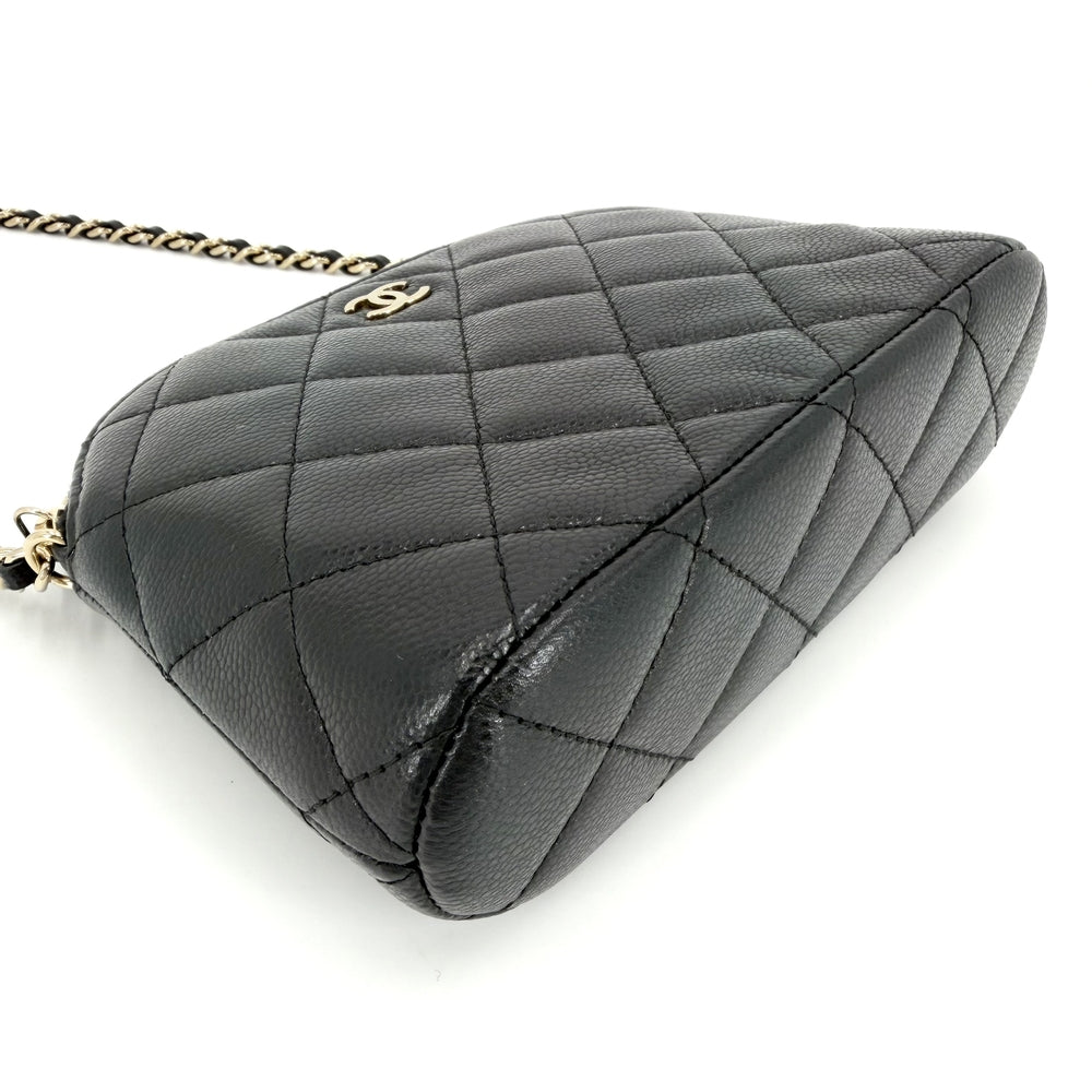 CHANEL シャネル ショルダーバッグ マトラッセ チェーンショルダー ポシェット ミニバッグ ココマーク キャビアスキン ブラック 黒 ゴールド金具 レディース【中古品】
