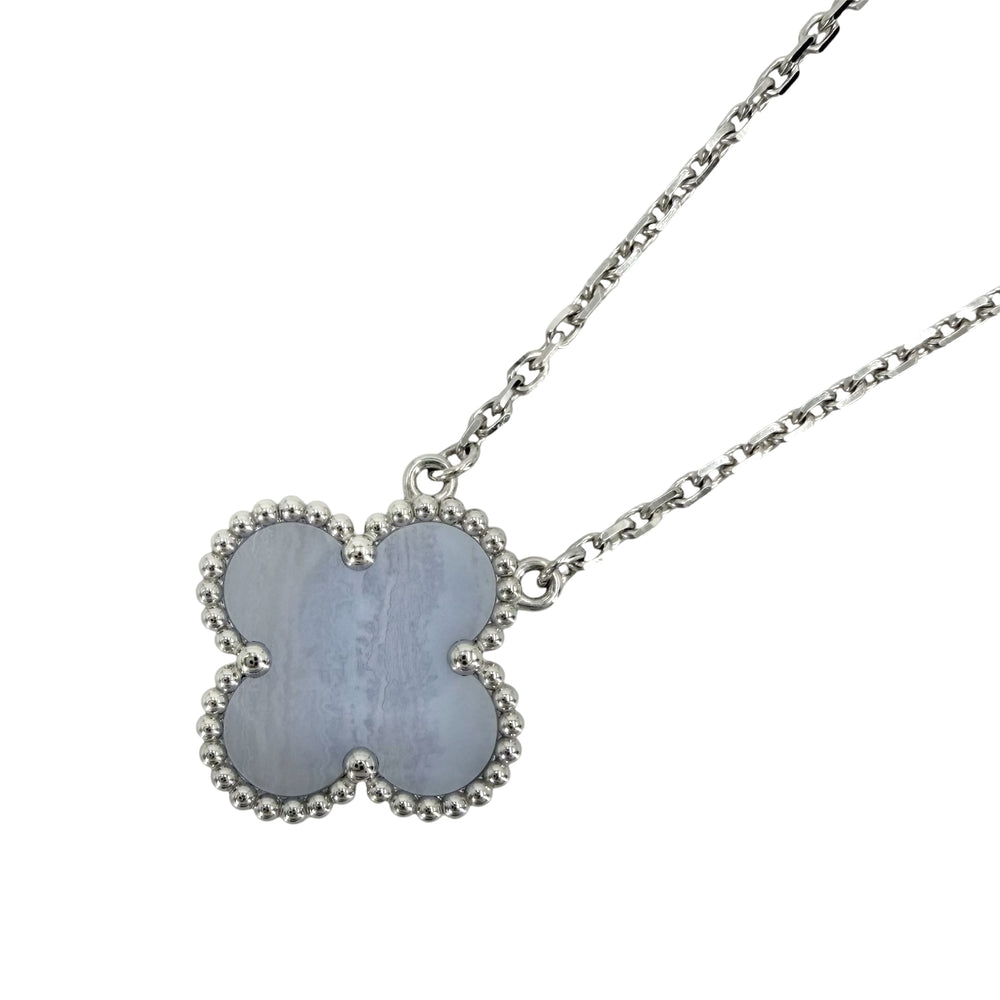 Van Cleef & Arpels ヴァンクリーフ＆アーペル ネックレス ヴィンテージアルハンブラ ジュエリー K18ホワイトゴールド カルセドニー VCARD34900 ライトブルー レディース 約5.4g【中古品】
