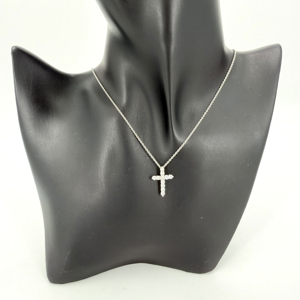TIFFANY&Co. ティファニー ネックレス クロスペンダント スモール アクセサリー ジュエリー Pt950プラチナ ダイヤモンド レディース 約4.2g【中古品】