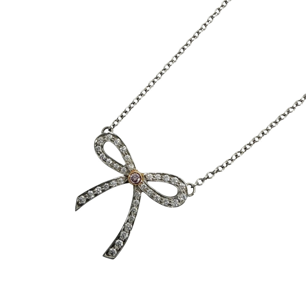 TIFFANY&Co. ティファニー ネックレス ボウ リボン ジュエリー アクセサリー Pt950プラチナ K18イエローゴールド ダイヤモンド レディース 約2.9g【中古品】