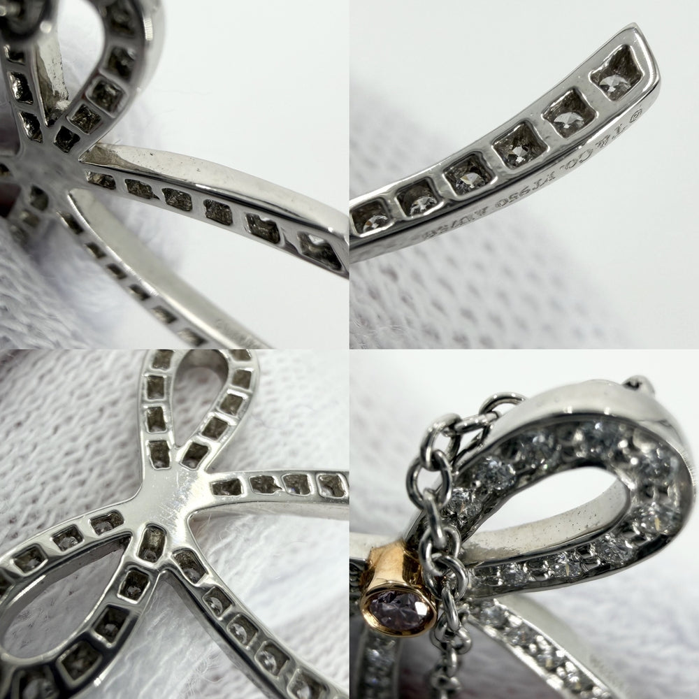 TIFFANY&Co. ティファニー ネックレス ボウ リボン ジュエリー アクセサリー Pt950プラチナ K18イエローゴールド ダイヤモンド レディース 約2.9g【中古品】