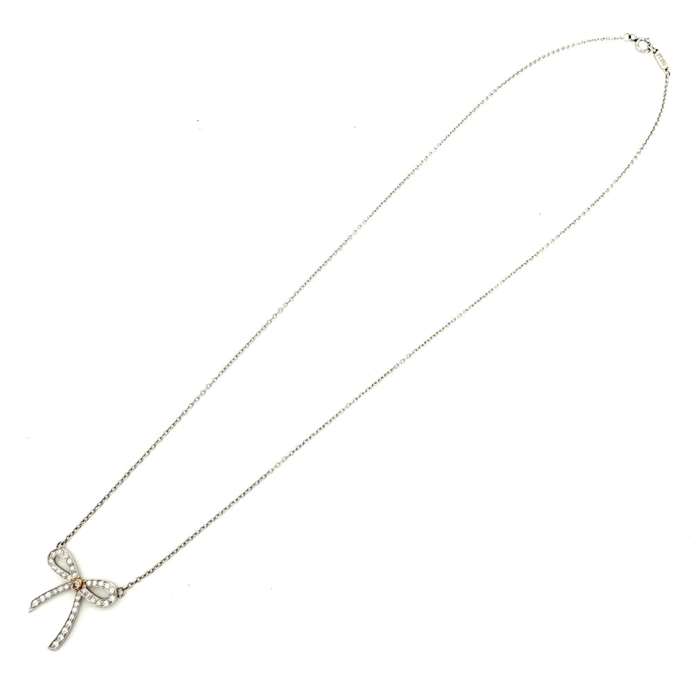 TIFFANY&Co. ティファニー ネックレス ボウ リボン ジュエリー アクセサリー Pt950プラチナ K18イエローゴールド ダイヤモンド レディース 約2.9g【中古品】