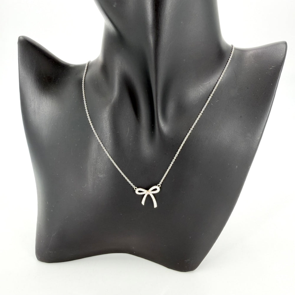 TIFFANY&Co. ティファニー ネックレス ボウ リボン ジュエリー アクセサリー Pt950プラチナ K18イエローゴールド ダイヤモンド レディース 約2.9g【中古品】
