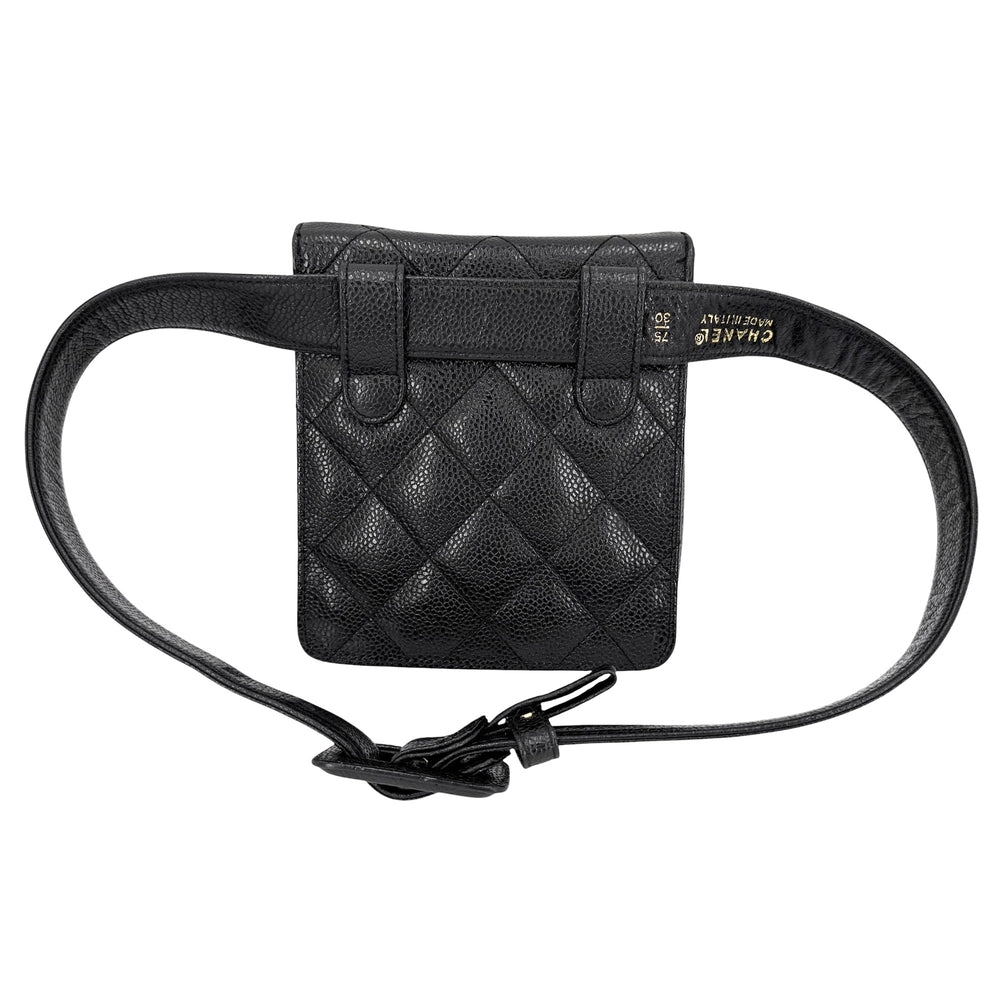 CHANEL シャネル ウエストバッグ マトラッセ ボディバッグ 小さめ ココマーク キャビアスキン ブラック 黒 ゴールド金具 レディース【中古品】