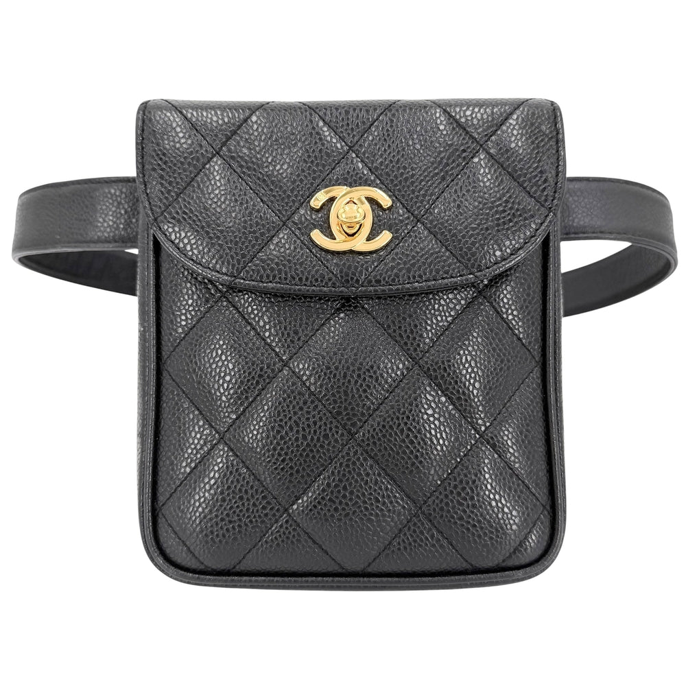 CHANEL シャネル ウエストバッグ マトラッセ ボディバッグ 小さめ ココマーク キャビアスキン ブラック 黒 ゴールド金具 レディース【中古品】