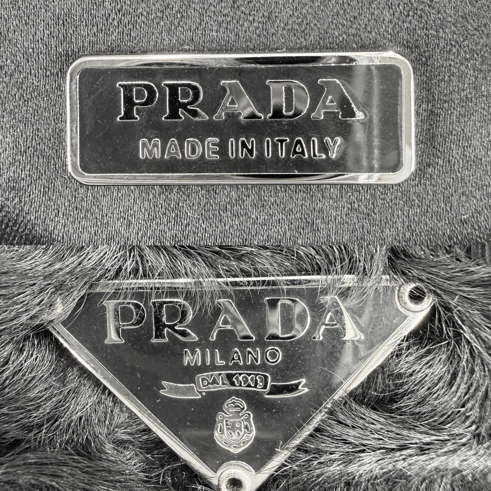 PRADA プラダ ハンドバッグ トライアングルロゴ フェイクファー ブラック 黒 シルバー金具 レディース【中古品】