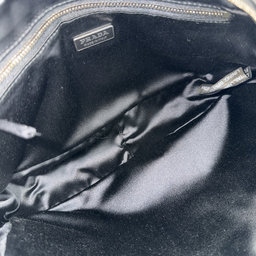 PRADA プラダ ハンドバッグ トライアングルロゴ フェイクファー ブラック 黒 シルバー金具 レディース【中古品】