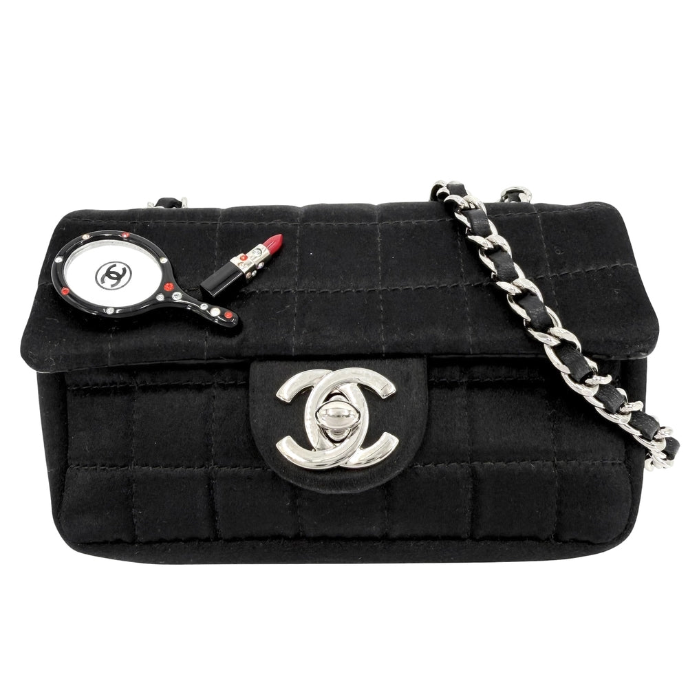 CHANEL シャネル ショルダーバッグ チョコバー チェーンショルダー ポシェット ミニバッグ ココマーク サテン ナイロンキャンバス ブラック 黒 シルバー金具 レディース【中古品】