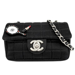 CHANEL シャネル ショルダーバッグ チョコバー チェーンショルダー ポシェット ミニバッグ ココマーク サテン ナイロンキャンバス ブラック 黒 シルバー金具 レディース【中古品】