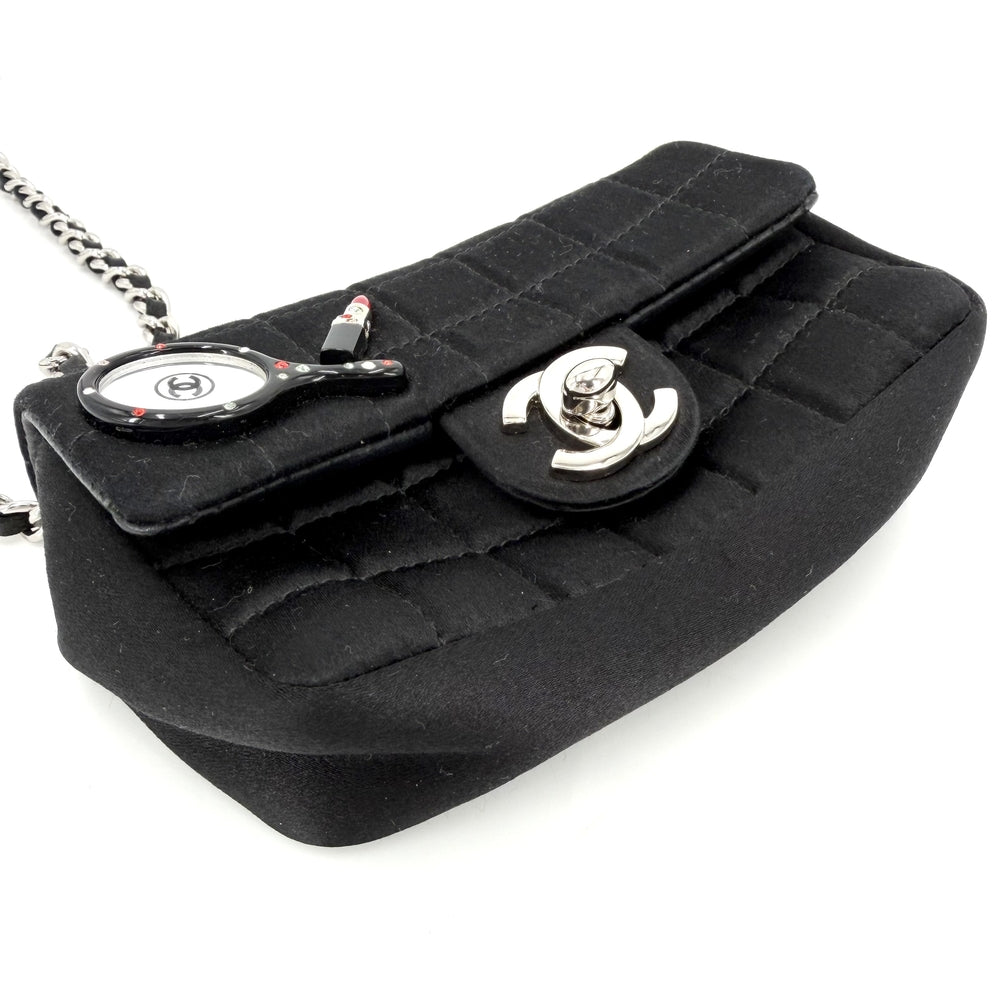 CHANEL シャネル ショルダーバッグ チョコバー チェーンショルダー ポシェット ミニバッグ ココマーク サテン ナイロンキャンバス ブラック 黒 シルバー金具 レディース【中古品】