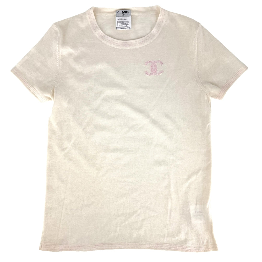 CHANEL シャネル 半袖Ｔシャツ ココマーク アパレル 服 トップス 38 ベージュ ピンク 夏 コットン カシミヤ エリートポリエステル レディース【中古品】