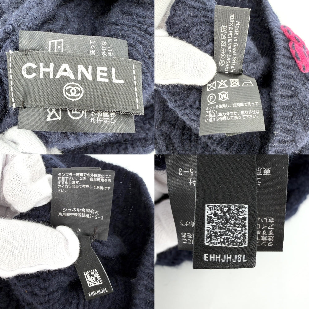 CHANEL シャネル ニットキャップ ニット帽 ビーニー ココマーク ファッションアイテム アパレル 秋 冬 カシミヤ ネイビー 紺 ピンク レディース【中古品】