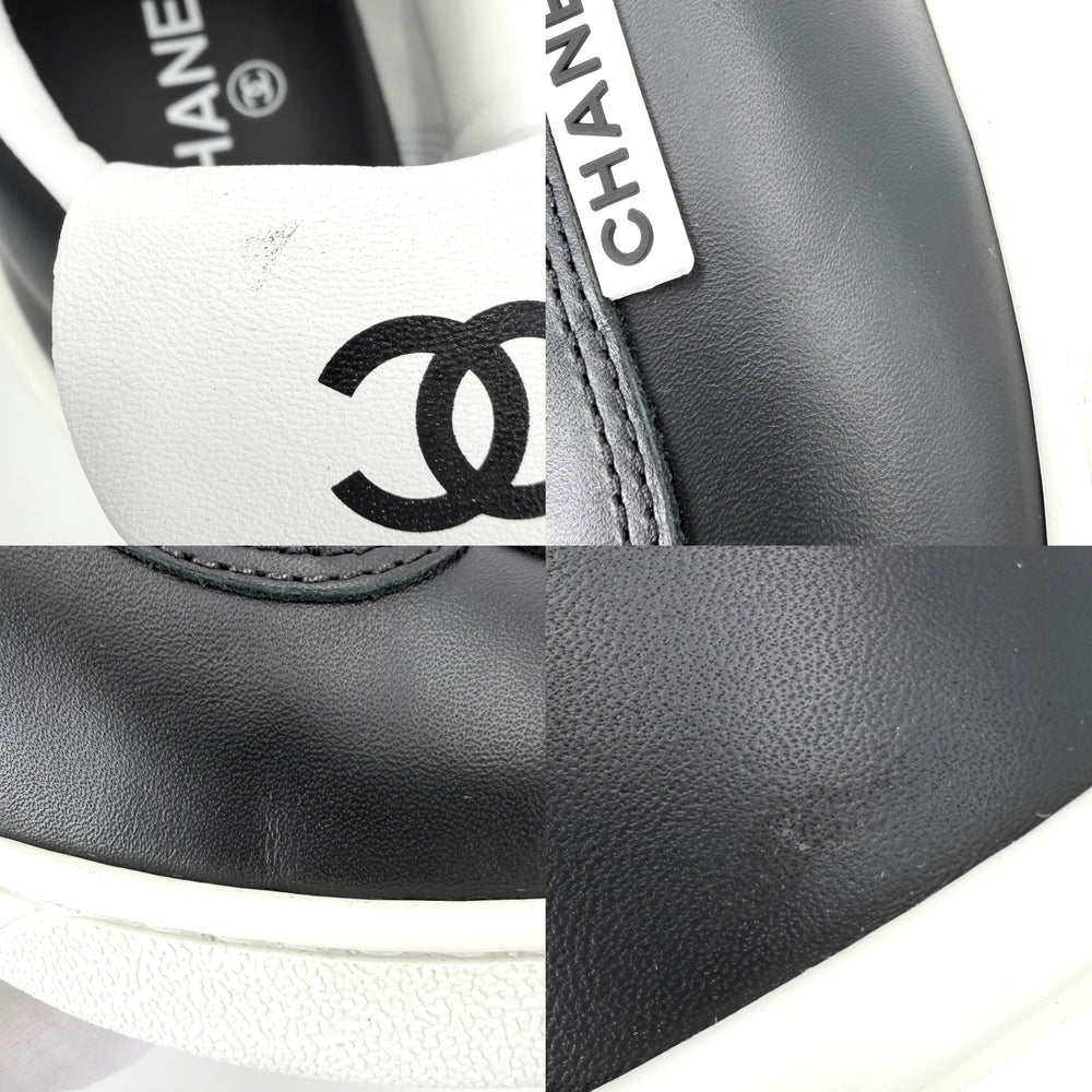 CHANEL シャネル スニーカー ココマーク ロゴ 靴 ローカット 36サイズ 約23cm レザー ブラック 黒 ホワイト 白 レディース【中古品】