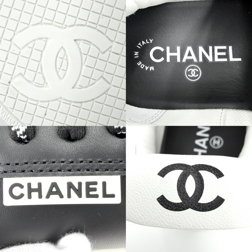 CHANEL シャネル スニーカー ココマーク ロゴ 靴 ローカット 36サイズ 約23cm レザー ブラック 黒 ホワイト 白 レディース【中古品】