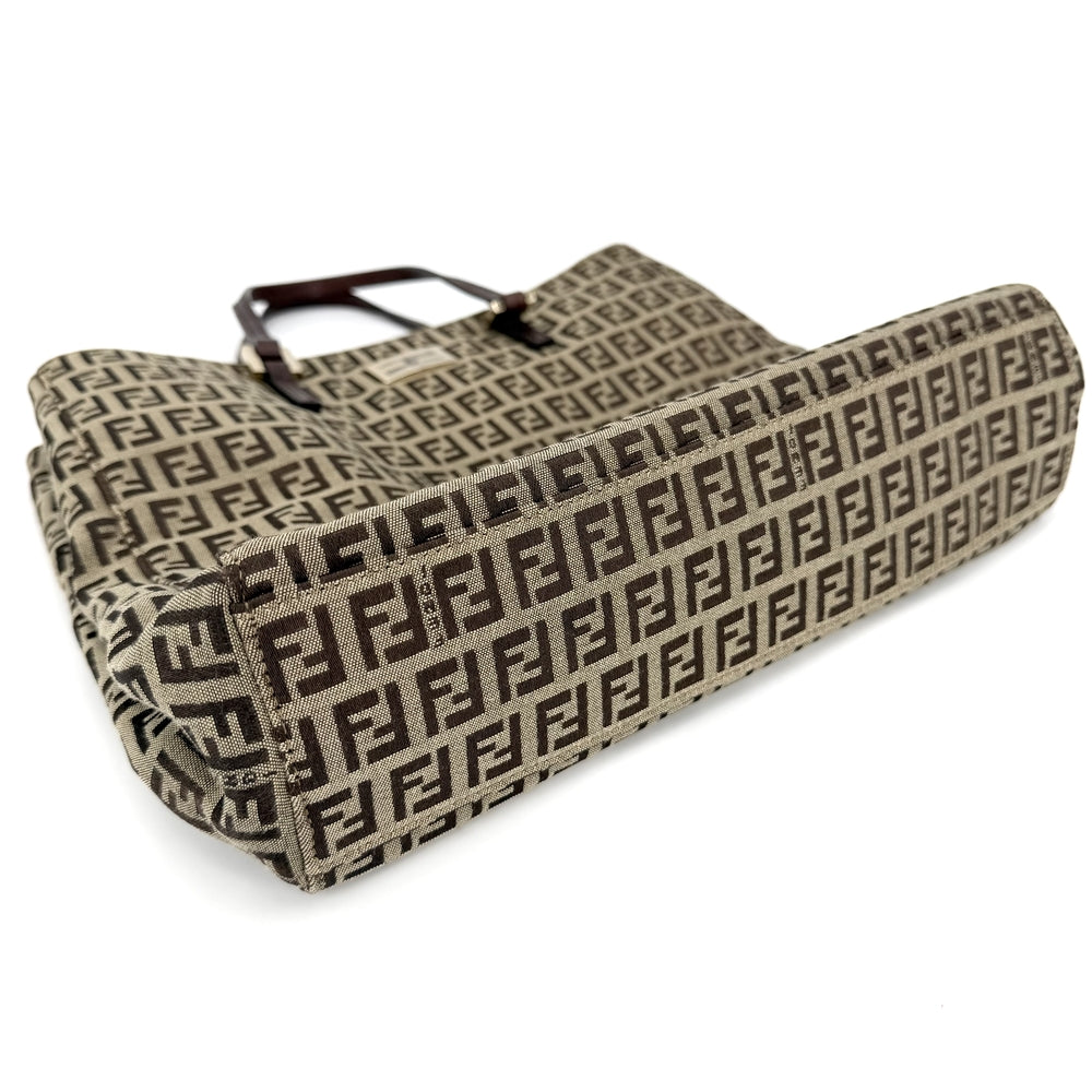 FENDI フェンディ トートバッグ ズッキーノ ハンドバッグ 8BH133 キャンバス レザー ブラウン 茶 ゴールド金具 レディース【中古品】