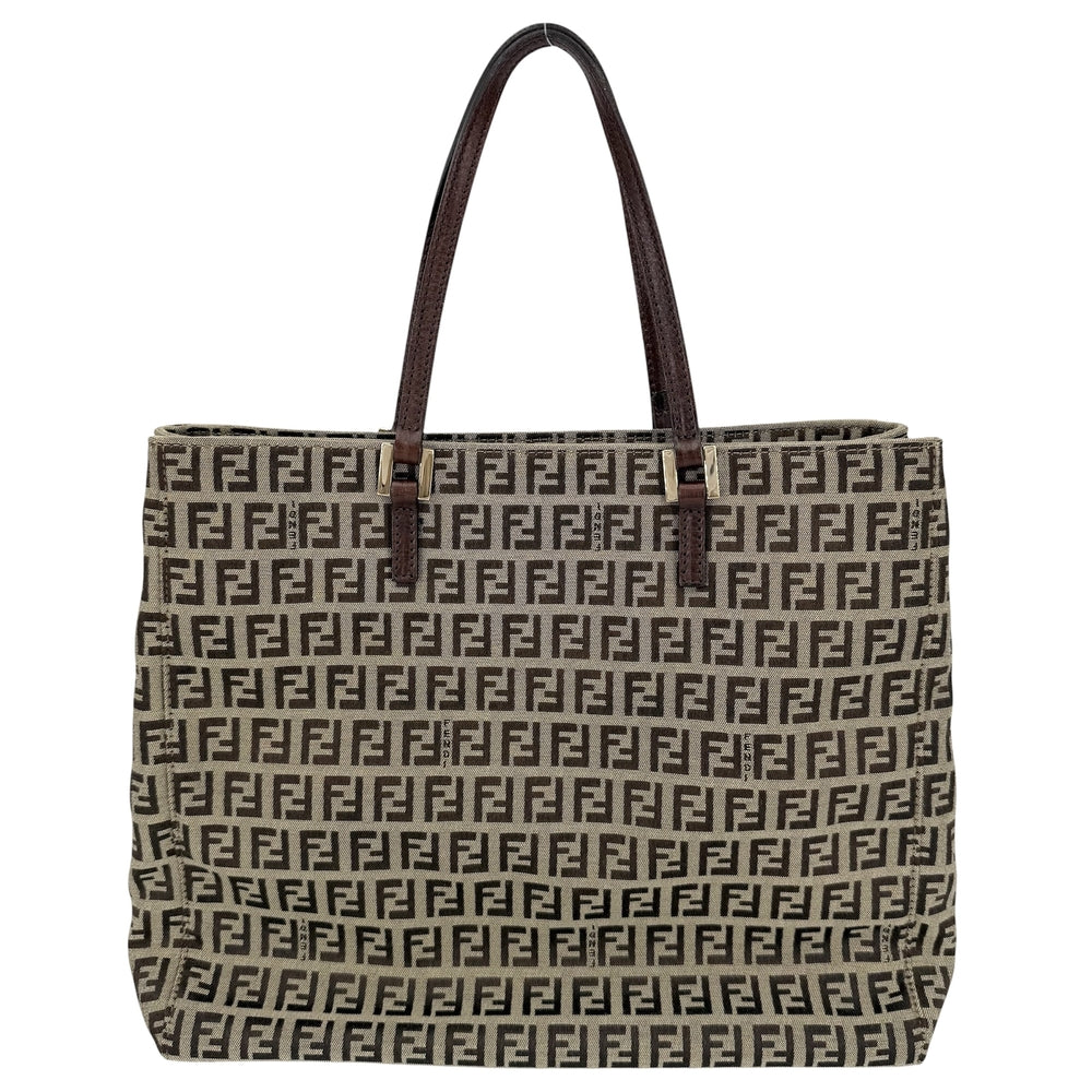 FENDI フェンディ トートバッグ ズッキーノ ハンドバッグ 8BH133 キャンバス レザー ブラウン 茶 ゴールド金具 レディース【中古品】