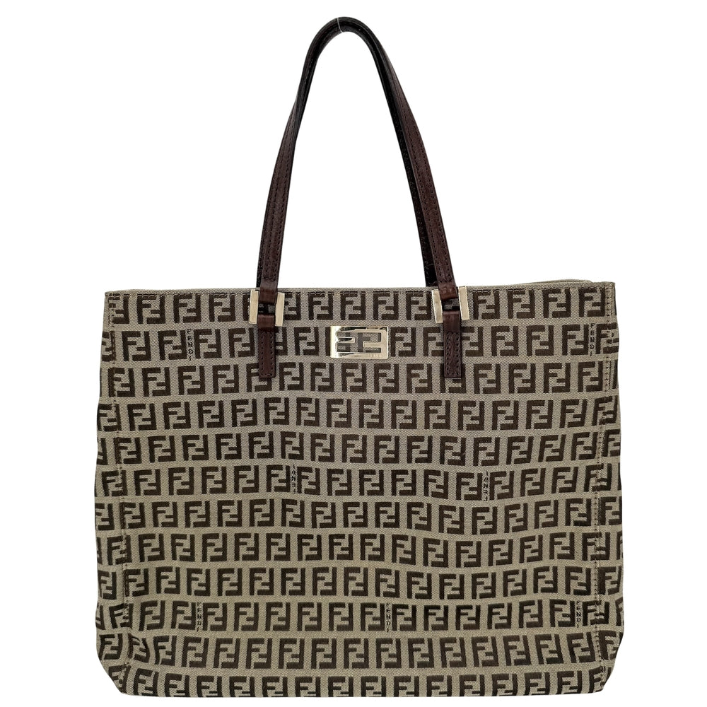 FENDI フェンディ トートバッグ ズッキーノ ハンドバッグ 8BH133 キャンバス レザー ブラウン 茶 ゴールド金具 レディース【中古品】