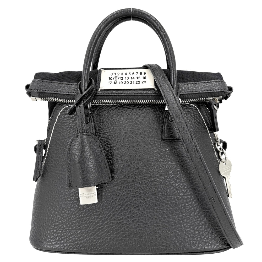 MAISON MARGIELA メゾンマルジェラ 2WAY 5AC ミニ ハンドバッグ ショルダーバッグ S56WG0082 レザー キャンバス ブラック 黒 シルバー金具 レディース【中古品】