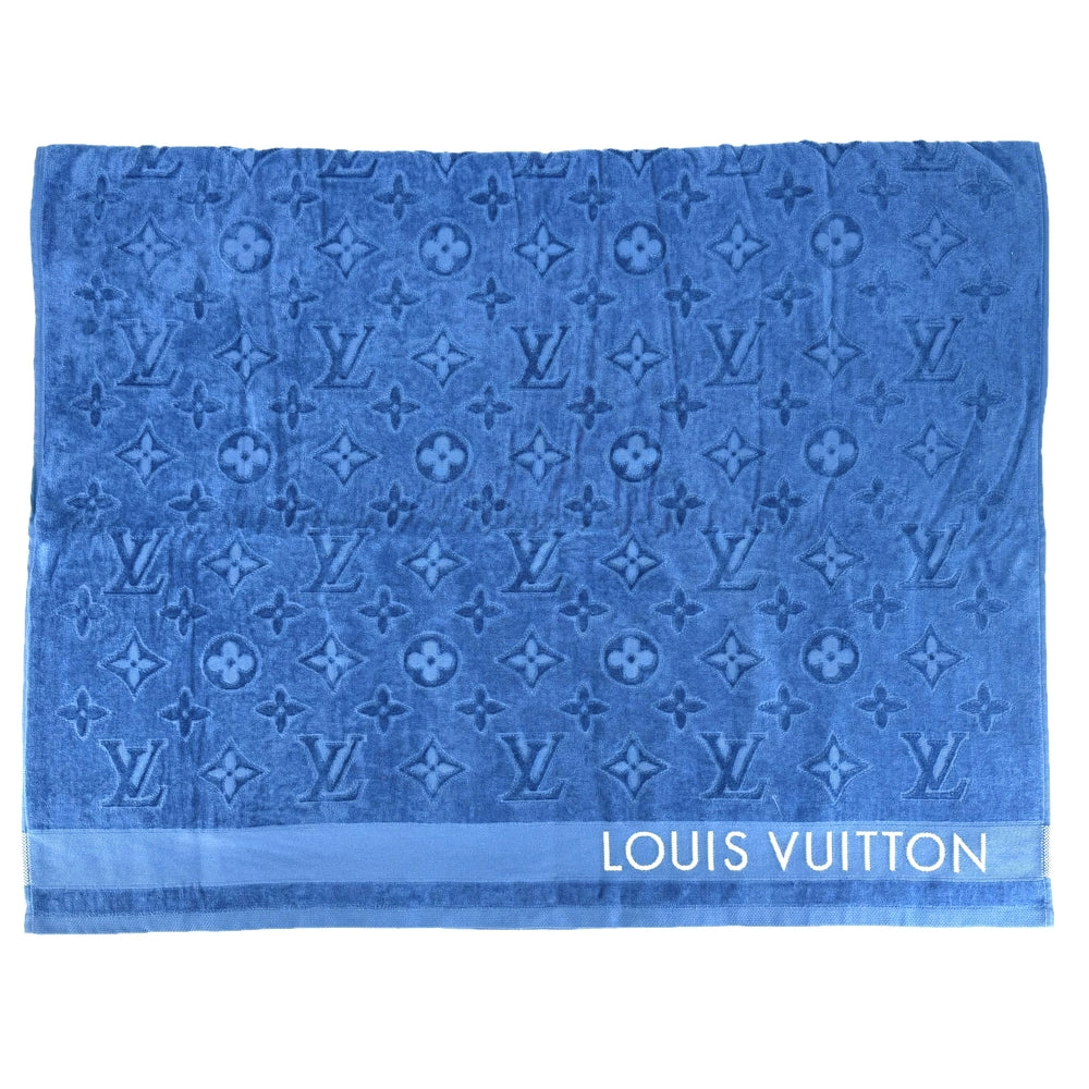 LOUIS VUITTON ルイヴィトン 雑貨 モノグラム ロゴ ビーチタオル ブランケット バスタオル 大判 非売品 R94008 コットン ブルー 青 メンズ【中古品】