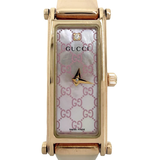 GUCCI グッチ 腕時計 GG ウォッチ 1Pダイヤ 電池式 ピンクシェル文字盤 YA015559 クオーツ ステンレススチール ゴールド ピンク レディース【中古品】