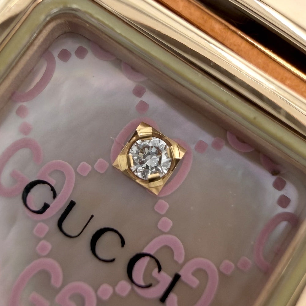 GUCCI グッチ 腕時計 GG ウォッチ 1Pダイヤ 電池式 ピンクシェル文字盤 YA015559 クオーツ ステンレススチール ゴールド ピンク レディース【中古品】