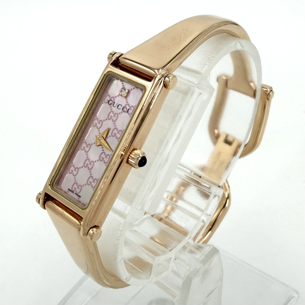 GUCCI グッチ 腕時計 GG ウォッチ 1Pダイヤ 電池式 ピンクシェル文字盤 YA015559 クオーツ ステンレススチール ゴールド ピンク レディース【中古品】