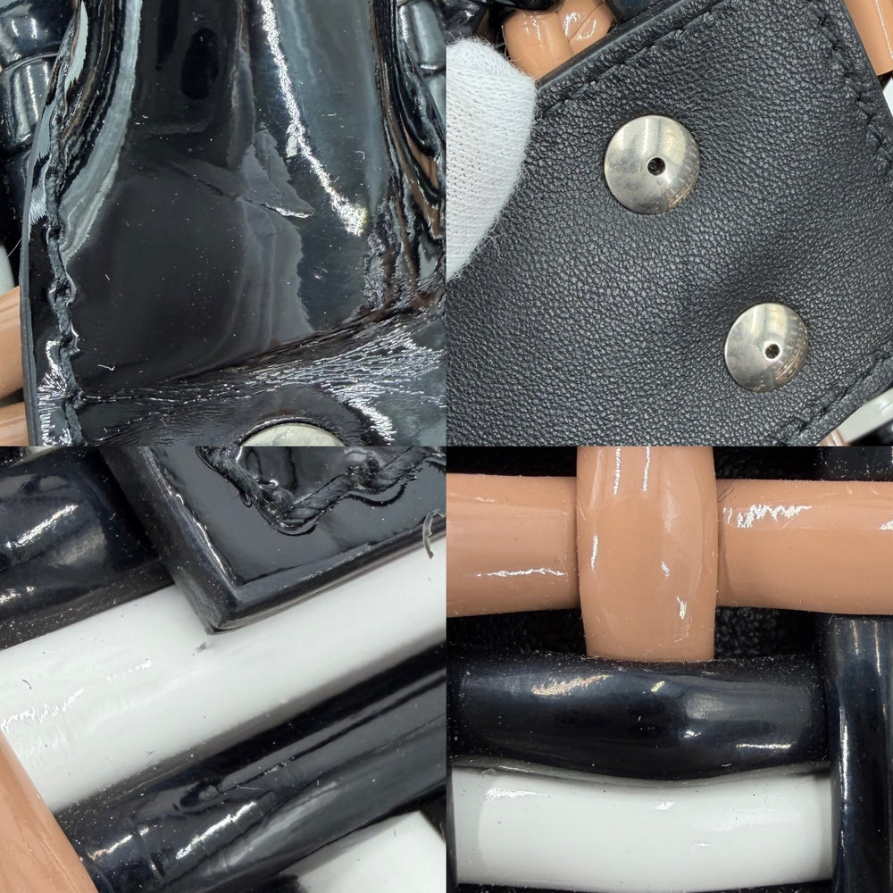 BALENCIAGA バレンシアガ 2WAY ビストロXS ハンドバッグ ショルダーバッグ 671342 エナメル ブラック 黒 ベージュ シルバー金具 レディース【中古品】