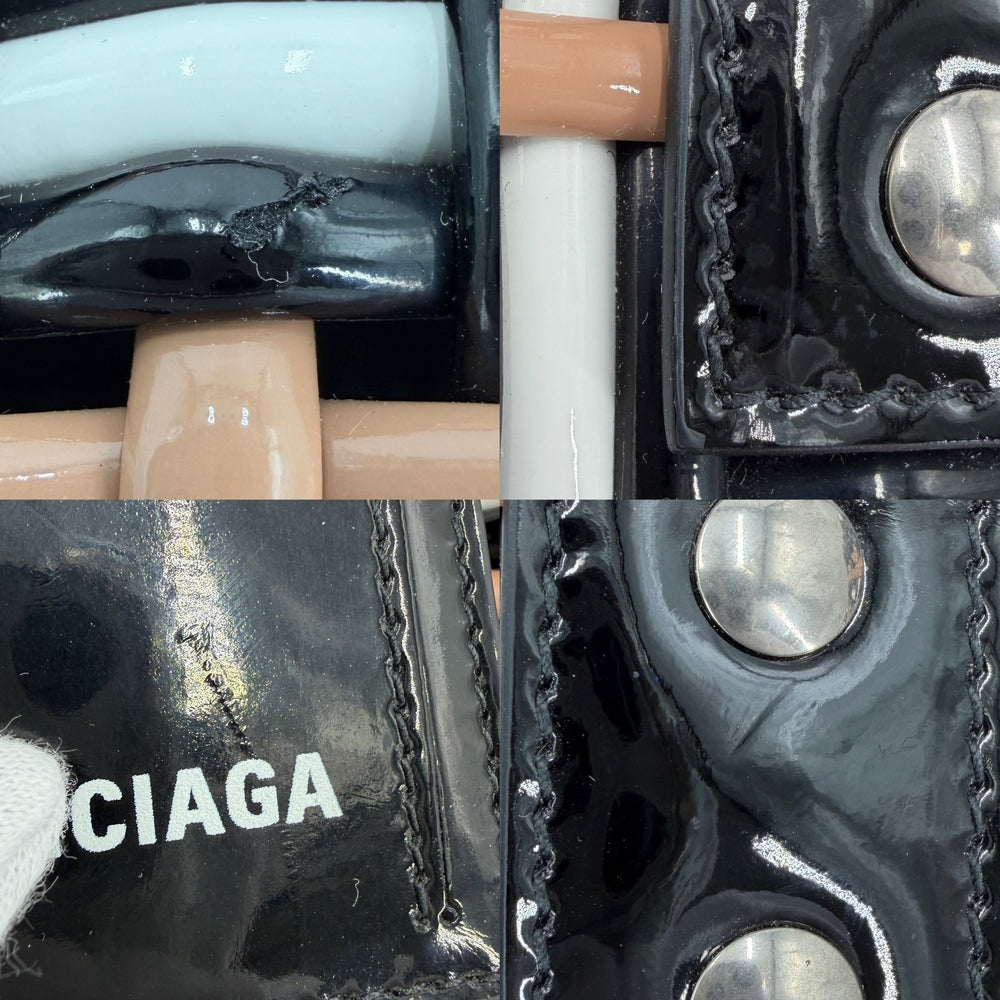 BALENCIAGA バレンシアガ 2WAY ビストロXS ハンドバッグ ショルダーバッグ 671342 エナメル ブラック 黒 ベージュ シルバー金具 レディース【中古品】