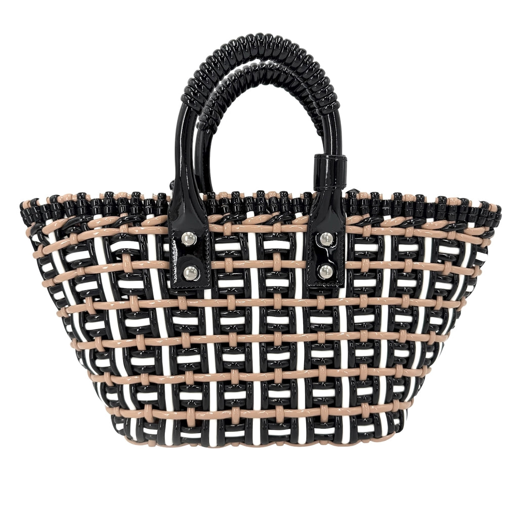 BALENCIAGA バレンシアガ 2WAY ビストロXS ハンドバッグ ショルダーバッグ 671342 エナメル ブラック 黒 ベージュ シルバー金具 レディース【中古品】