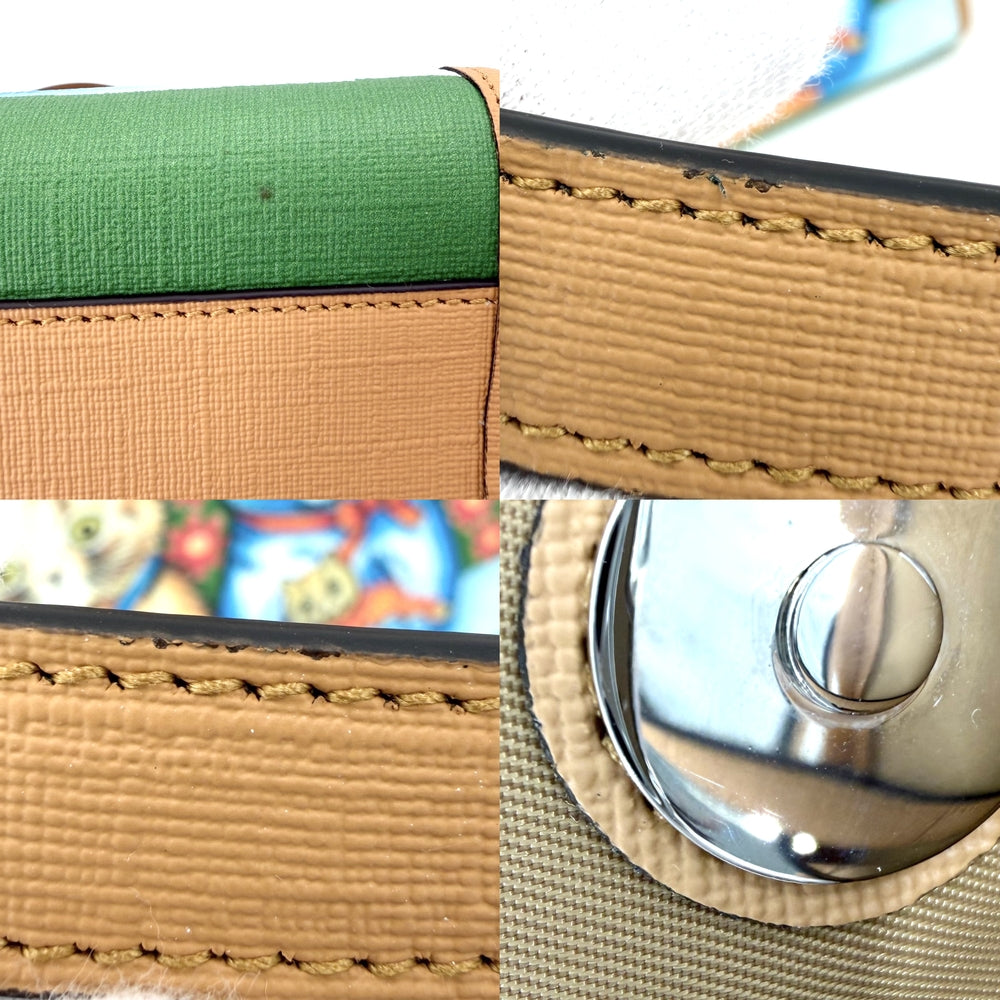GUCCI グッチ 2WAY チルドレンズ キトゥン ハンドバッグ ショルダーバッグ 猫 キャット 630542 PVCコーティングキャンバス レザー グリーン 緑 ブラウン 茶 シルバー金具 レディース【中古品】