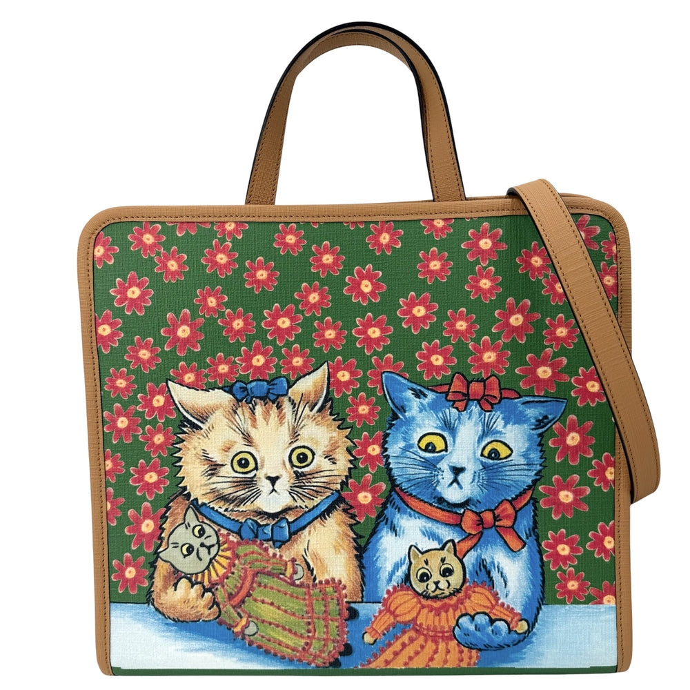 GUCCI グッチ 2WAY チルドレンズ キトゥン ハンドバッグ ショルダーバッグ 猫 キャット 630542 PVCコーティングキャンバス レザー グリーン 緑 ブラウン 茶 シルバー金具 レディース【中古品】