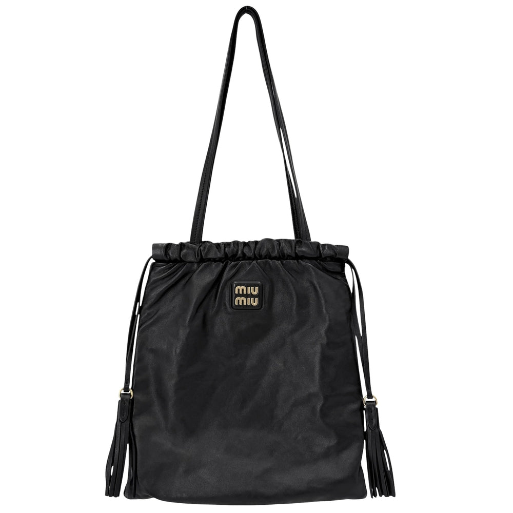 MIUMIU ミュウミュウ ショルダーバッグ ジョワ 巾着 トートバッグ 5BG303 ナッパレザー ブラック 黒 ゴールド金具 レディース【中古品】